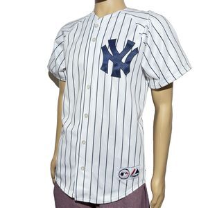 Vintage Derek Jeter #2 Majestic Jersey - Yankees Home Pin Stripes Sewn Size S